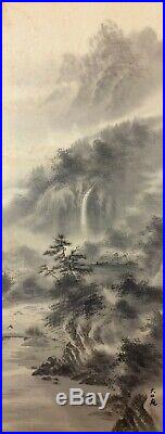 Beautiful Japanese Chinese School Scroll Painting 20th C Ink On Silk Sansui
