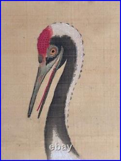 Beautiful signed painted scroll depicting group of Cranes. 19th century ZA97