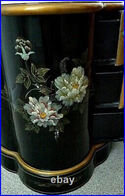 Black & Gold Lacquered Japanese Painted Cabinet