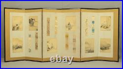 Byobu 6 panels Room Divider Japanese folding screen Attached paintings & poems