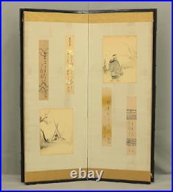 Byobu 6 panels Room Divider Japanese folding screen Attached paintings & poems
