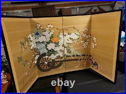 Byobu Japanese 4-Panel Folding Screen Hand Painting 71 x 31 Valued $2,200. OBO