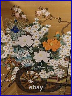 Byobu Japanese 4-Panel Folding Screen Hand Painting 71 x 31 Valued $2,200. OBO