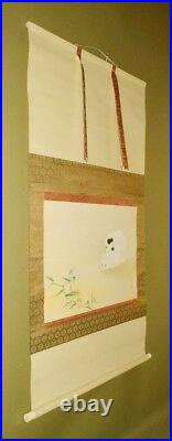 CAT JAPANESE PAINTING HANGING SCROLL JAPAN MANTIS ASIAN VINTAGE OLD ART INK c697