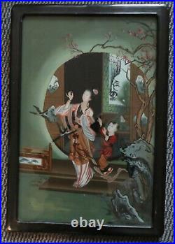 C. 1890 Japanese Reverse Painting On Glass Meiji Period