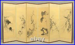 Chikugiku Japanese Byobu 6 panels Room Divider Folding screen Flower & Bird