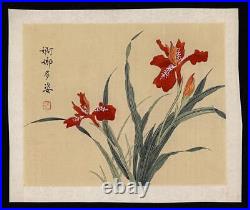 Chinese Or Japanese Watercolour Painting On Silk Floral Study Flowers 2