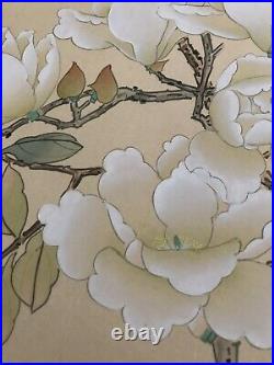 Chinese Painting on Silk, Bird on Branch, Flower