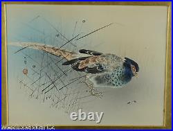 Chinese or Japanese Painting Pheasant on Silk Signed Antique