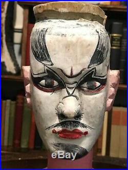 Circa 1900 ANTIQUE ASIAN JAPANESE KABUKI HAND-CARVED PAINTED WOOD PUPPET HEAD