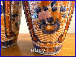 Circa 1900's Pair Of Matching Japanese Porcelain Imari Hand Painted Floral Vases