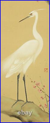 Domoto Insho Japanese hanging scroll / White Egret Heron on Plum Tree W962