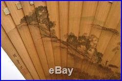 Early 20C Japanese Hand Painted Painting Wood Fan Tassel Flower Landscape Sg