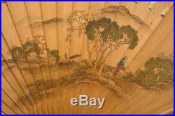 Early 20C Japanese Hand Painted Painting Wood Fan Tassel Flower Landscape Sg