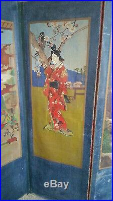 English Painted Antique Japanese Screen Pannels