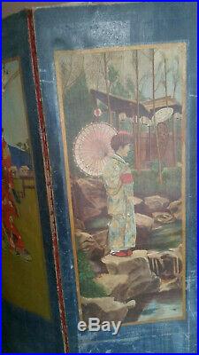 English Painted Antique Japanese Screen Pannels