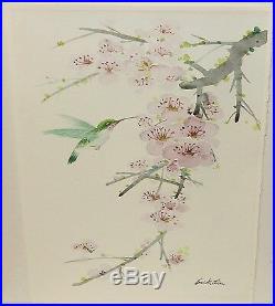 Erik Liu Humming Bird Pink Blossoms Original Watercolor Painting