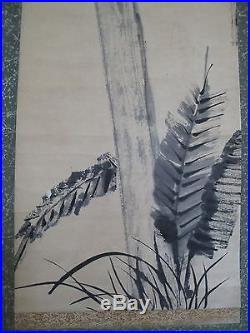 Fine 19th 20th Century Japanese Zen Style Hand Painting of Plant Scroll Signed