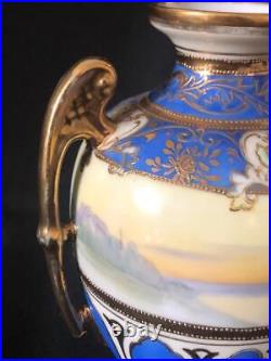 Fine Antique Noritake Porcelain Hand Painted Two Handled Vase. C1920