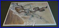 Fine Japanese Hand Painting of Japanese Snow Monkeys Signed Chop Stamp