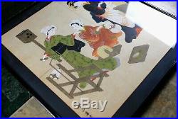 Framed Asian Antique Watercolor Painting on Japanese Traditional Handmade Paper