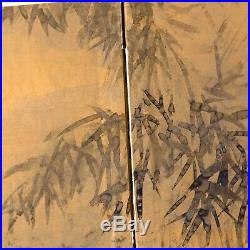 GUC+ Antique Japanese Style Byobu Beauty Signed & Painted Silk 4-Panel Screen