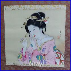 Geisha Bijinga JAPANESE PAINTING HANGING SCROLL Kakejiku Old Art VINTAGE BEAUTY