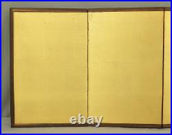 Gold-leaf Small room divider Japanese antique Byobu 6 panels Folding screen V711