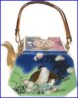 Gorgeous Antique Meiji Japanese Teapot SIGNED Nippon quail hand painted imari