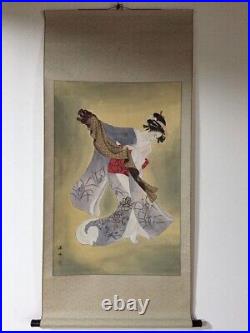 H0776 Japanese Hanging Scroll KAKEJIKU Vintage Hand Paint Silk KIMONO Woman