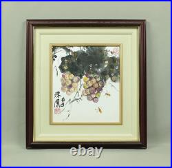 HAMADA JUHO Japanese artwork framed Finger painting / Grape and Bee V485