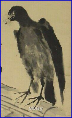HANGING SCROLL JAPANESE PAINTING FROM JAPAN BIRD CROW ANTIQUE ART 251m