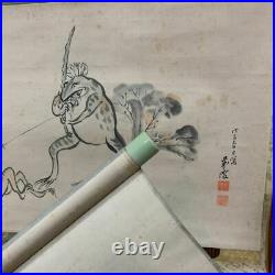 HANGING SCROLL JAPANESE PAINTING JAPAN Anthropomorphic frog ANTIQUE Old ART e516