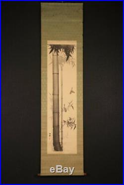 HANGING SCROLL JAPANESE PAINTING JAPAN BAMBOO INK ANTIQUE Sparrow PICTURE d268