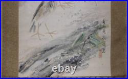 HANGING SCROLL JAPANESE PAINTING JAPAN Bird Pine ANTIQUE Old ART PICTURE f557