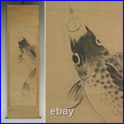 HANGING SCROLL JAPANESE PAINTING JAPAN CARP ANTIQUE Kakejiku OLD ART 660q