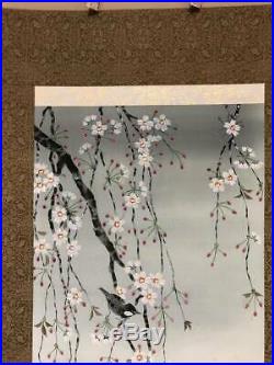 HANGING SCROLL JAPANESE PAINTING JAPAN Cherry BIRD ANTIQUE VINTAGE PICTURE d390