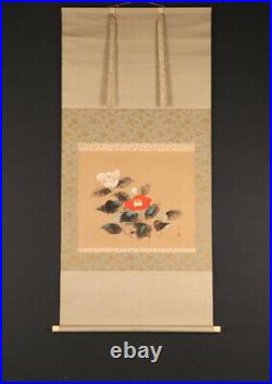 HANGING SCROLL JAPANESE PAINTING JAPAN FLOWER Camellia PRINT ANTIQUE ART d472