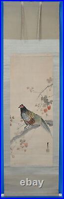 HANGING SCROLL JAPANESE PAINTING JAPAN FLOWER PLANT BIRD PICTURE ANTIQUE 875i