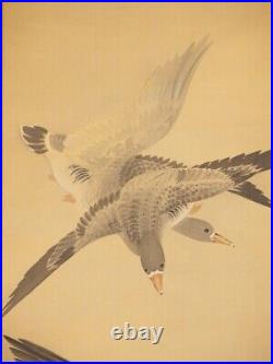 HANGING SCROLL JAPANESE PAINTING JAPAN Goose Duck Bird ANTIQUE ART f280