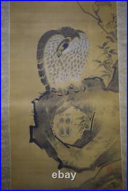 HANGING SCROLL JAPANESE PAINTING JAPAN HAWK Rock ANTIQUE Old ART PICTURE 638q