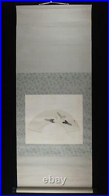 HANGING SCROLL JAPANESE PAINTING JAPAN Lotus ANTIQUE Old PICTURE AGED e815