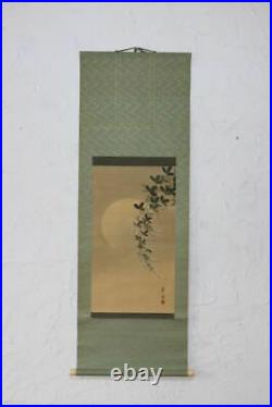 HANGING SCROLL JAPANESE PAINTING JAPAN MOON Autumn grass VINTAGE PICTURE d958