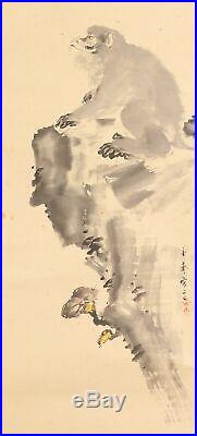 HANGING SCROLL JAPANESE PAINTING JAPAN Monkey ANTIQUE Kakejiku OLD ART d859