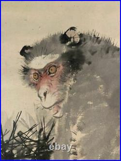 HANGING SCROLL JAPANESE PAINTING JAPAN Monkey ANTIQUE Kakejiku OLD ART e059