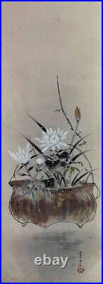 HANGING SCROLL JAPANESE PAINTING JAPAN ORCHID BAMBOO PLUM VINTAGE PICTURE 047r