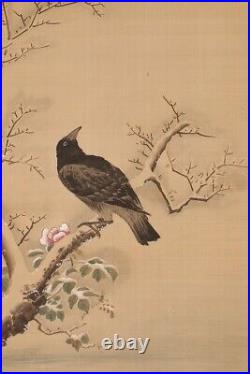 HANGING SCROLL JAPANESE PAINTING JAPAN Old BIRD CROW ANTIQUE Winter ART 785p