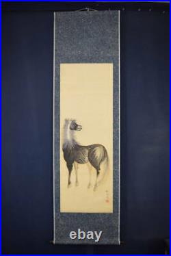 HANGING SCROLL JAPANESE PAINTING JAPAN PICTURE Horse ANTIQUE 136q