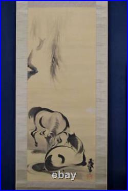 HANGING SCROLL JAPANESE PAINTING JAPAN PICTURE Horse ANTIQUE 777q