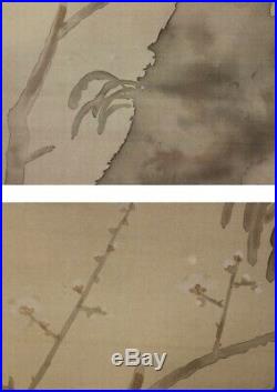 HANGING SCROLL JAPANESE PAINTING JAPAN PLUM MOON ORIGINAL PICTURE VINTAGE 584n